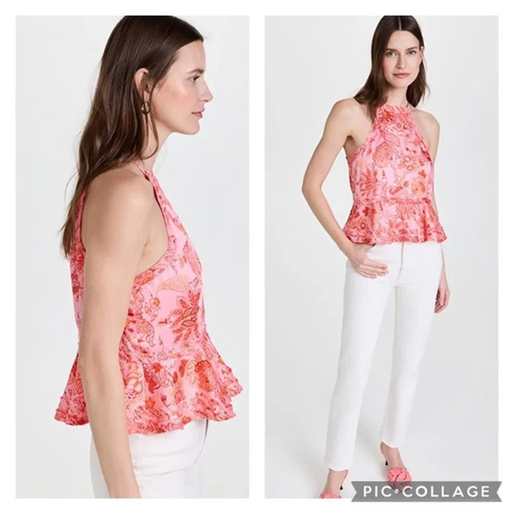 NWT Cinq A Sept PAISLEY IMPRINT SOFIE TOP S Pink English Rose Halter Crop - Picture 3 of 13